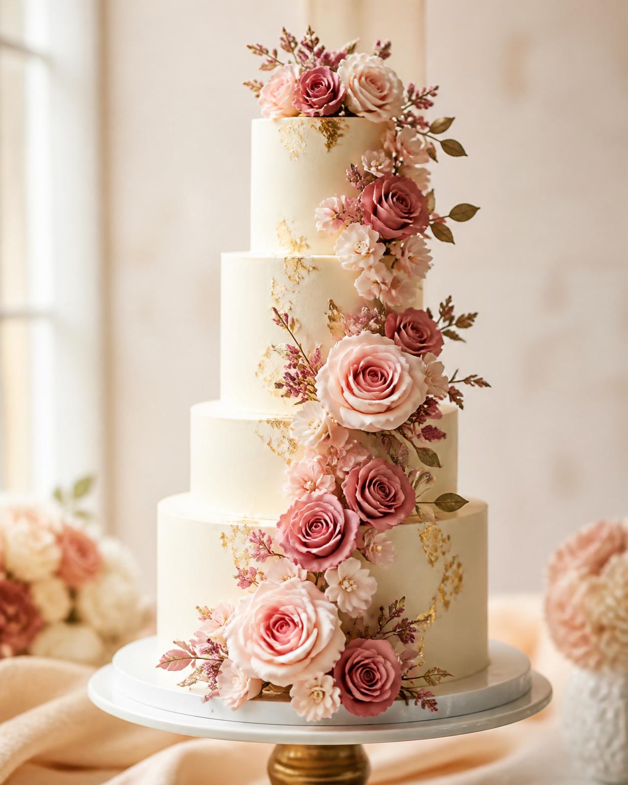 Pastel personalizado con flores de azúcar